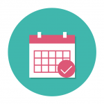 clipart of calendar with checkmark at the end of the month over the top of a teal circle